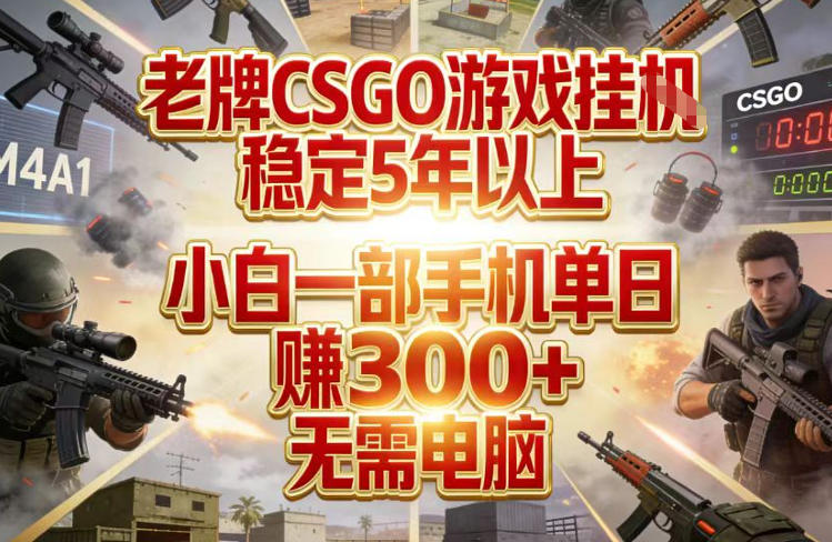 老牌CSGO游戏挂G,稳定5年以上,小白一部手机单日賺3张+,无需电脑【揭秘】-52项目站