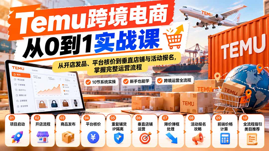 【无水印】Temu跨境电商从0到1实战课:从开店发品、平台核价到垂直店铺与活动报名,掌握完整运营流程-52项目站