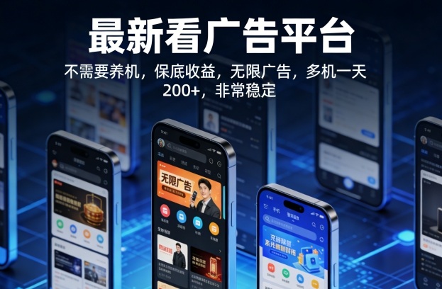 最新看广告平台，不需要养机，保底收益，无限广告，多机一天200+，非常稳定【揭秘】-52项目站