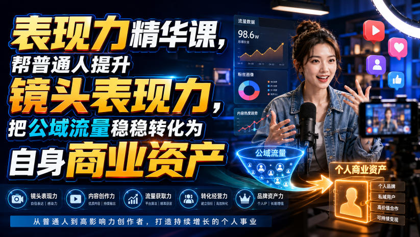表现力精华课，帮普通人提升镜头表现力，把公域流量稳稳转化为自身商业资产-52项目站