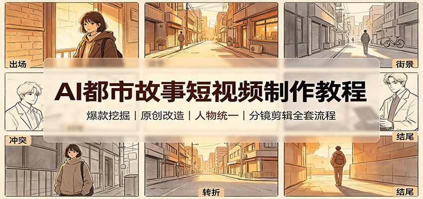 AI都市故事短视频制作教程：爆款挖掘原创改造，人物统一分镜剪辑全套流程-52项目站