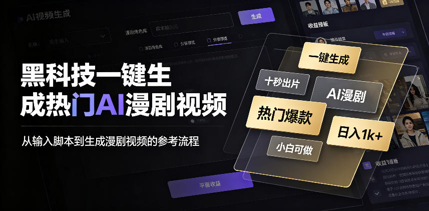 黑科技一键生成热门AI漫剧视频，十秒钟即可搞定，小白也能日入1k+【揭秘】-52项目站