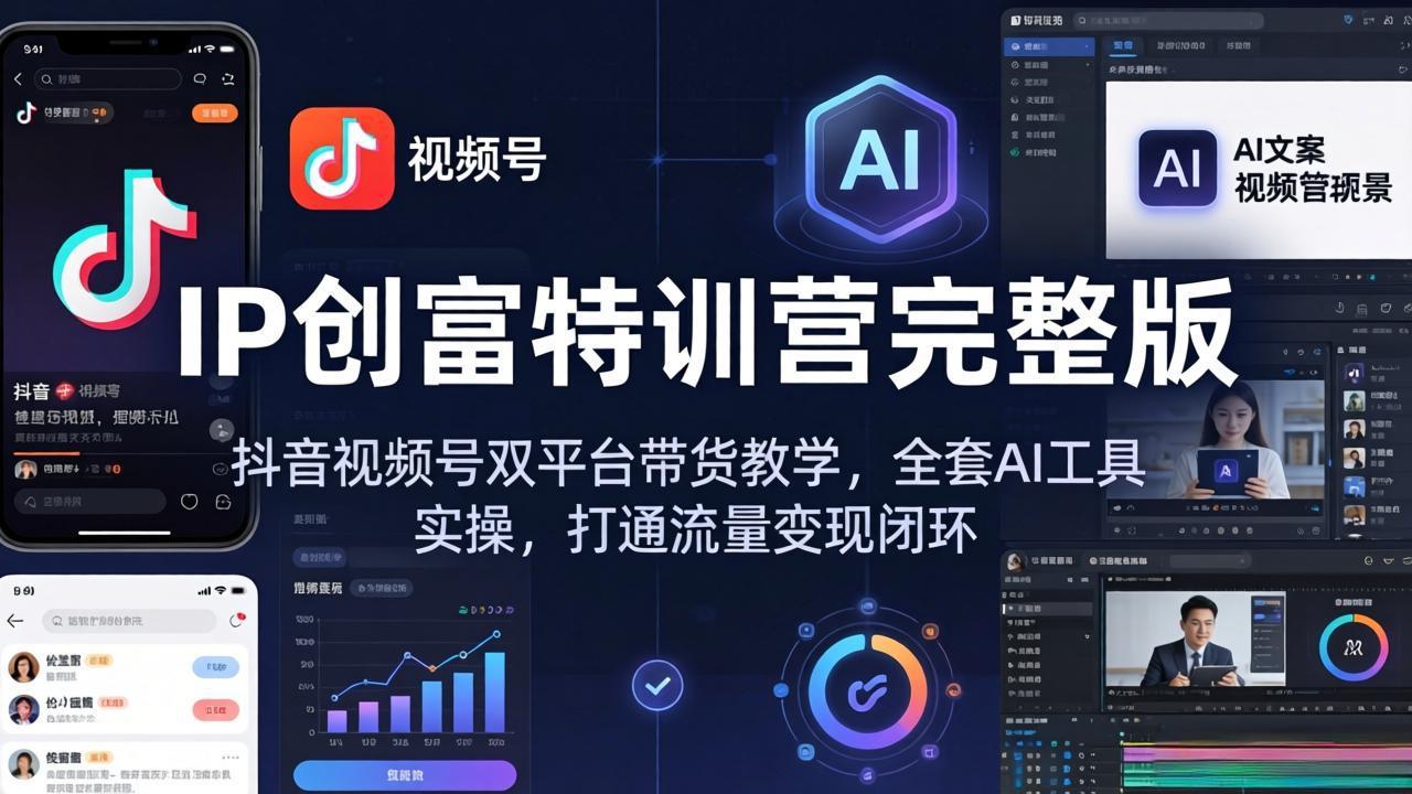 IP创富特训营完整版：抖音视频号双平台带货教学，全套AI工具实操，打通流量变现闭环-52项目站