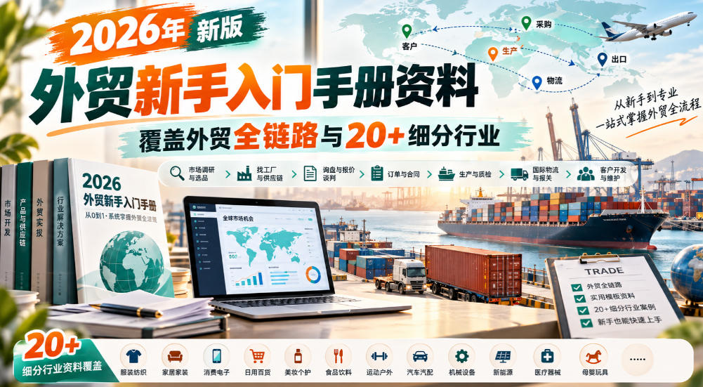 2026年新版外贸新手入门手册资料，覆盖外贸全链路与20+细分行业-52项目站