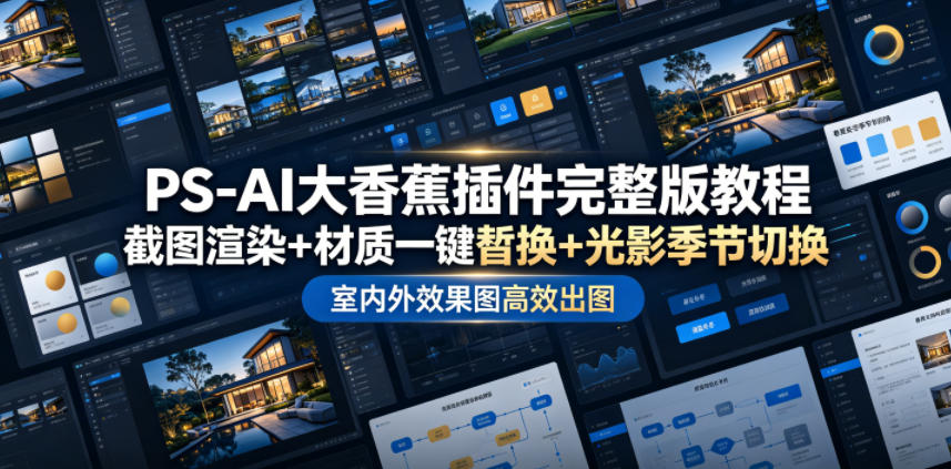 PS-AI大香蕉插件完整版教程，截图渲染+材质一键替换+光影季节切换，室内外效果图高效出图高阶课程-52项目站
