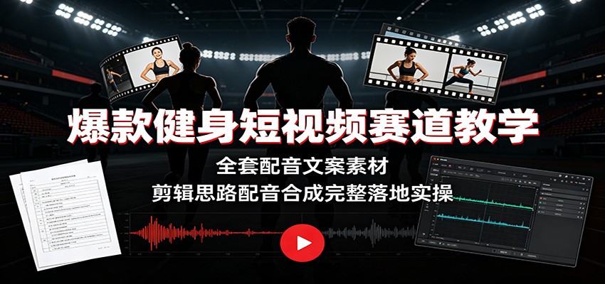 爆款健身短视频赛道教学：全套配音文案素材，剪辑思路配音合成完整落地实操-52项目站