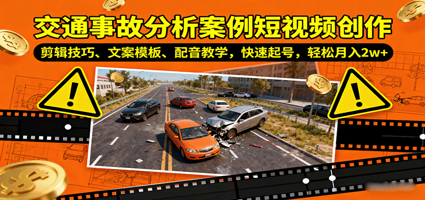 交通事故分析案例短视频创作,剪辑技巧、文案模板、配音教学,快速起号,轻松月入2w+-52项目站