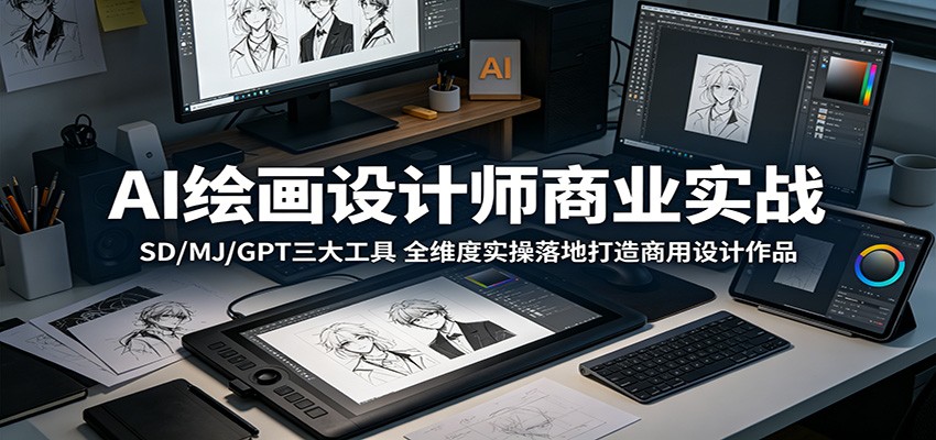 AI绘画设计师商业实战：SD/MJ/GPT三大工具，全维度实操落地打造商用设计作品-52项目站