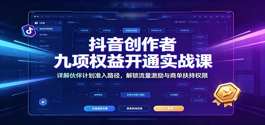 抖音创作者九项权益开通实战课：详解伙伴计划准入路径，解锁流量激励与商单扶持权限-52项目站