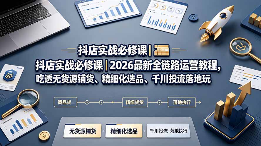 抖店实战必修课｜2026最新全链路运营教程，吃透无货源铺货、精细化选品、千川投流落地玩法-52项目站