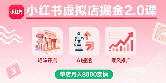 小红书虚拟店掘金2.0课，矩阵开店+AI搬运+乘风推广，单店月入8000实操-52项目站