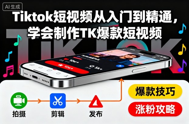 Tiktok短视频从入门到精通，学会制作TK爆款短视频-52项目站