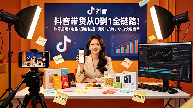 抖音带货从0到1全链路!账号搭建+选品+原创拍摄+混剪+投流,小白快速出单-52项目站