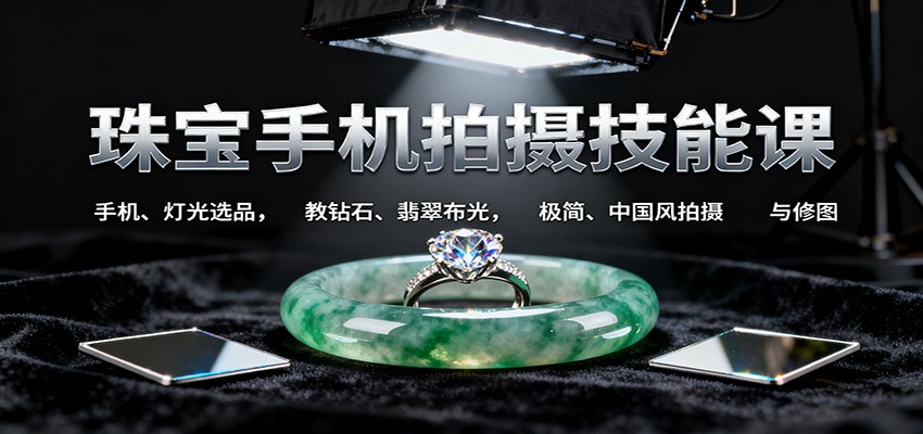 珠宝手机拍摄技能课:手机、 灯光选品，教钻石、翡翠布光，极简、中国风拍摄与修图-52项目站