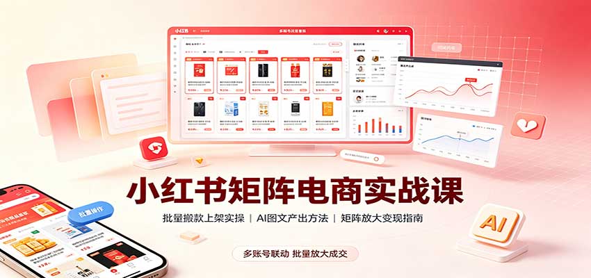 小红书矩阵电商实战课：批量搬款上架实操，AI图文产出，矩阵放大变现指南-52项目站