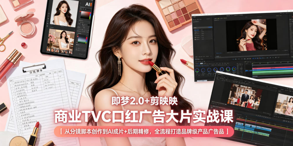 即梦2.0+剪映商业TVC口红广告大片实战课|从分镜脚本创作到AI成片+后期精修,全流程打造品牌级产品广告-52项目站