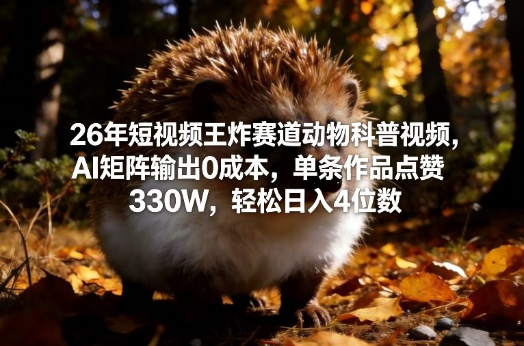 26年短视频王炸赛道动物科普视频，AI矩阵输出0成本，单条作品点赞330W，轻松日入4位数-52项目站