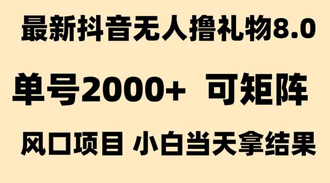 抖音无人撸礼物8.0玩法 全新风口   见效果快  全无人  单号当天产出2000+-52项目站