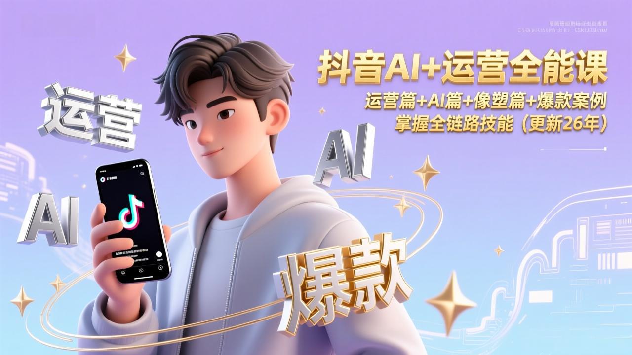 抖音AI+运营全能课，运营篇+AI篇+像塑篇+爆款案例，掌握全链路技能(更新26年-52项目站