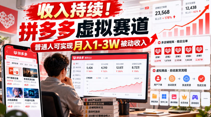 收入持续!拼多多虚拟赛道,普通人可实现月入1-3 W被动收入【揭秘】-52项目站