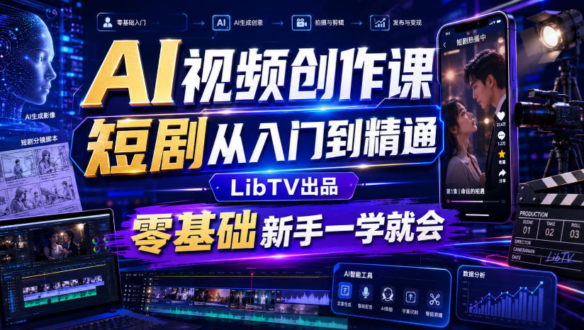 AI视频创作课，短剧从入门到精通，LibTV出品，零基础新手一学就会-52项目站