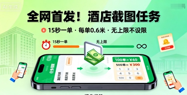 全网首发!酒店截图任务,15秒一单,每单0.6米,任务无上限不设限,矩阵操作单日3张到手【揭秘】-52项目站