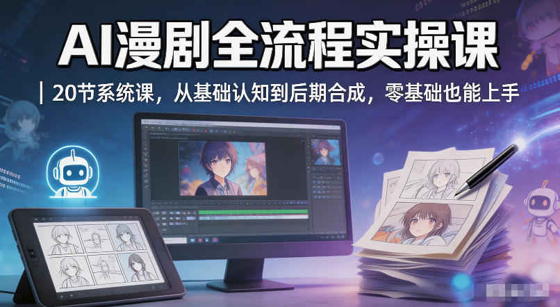 AI漫剧全流程实操课｜20节系统课，从基础认知到后期合成，零基础也能上手-52项目站