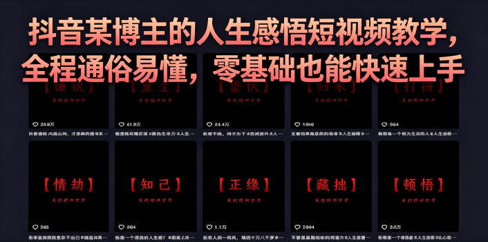 抖音某博主的灰太狼人生感悟短视频教学,全程通俗易懂,零基础也能快速上手-52项目站