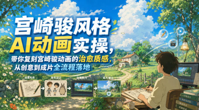 宫崎骏风格AI动画实操，带你复刻宫崎骏动画的治愈质感，从创意到成片全流程落地-52项目站