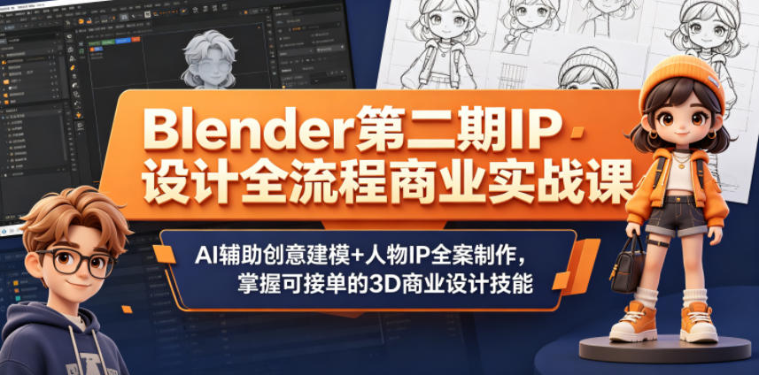 Blender第二期IP设计全流程商业实战课,AI辅助创意建模+人物IP全案制作,掌握可接单的3D商业设计技能-52项目站
