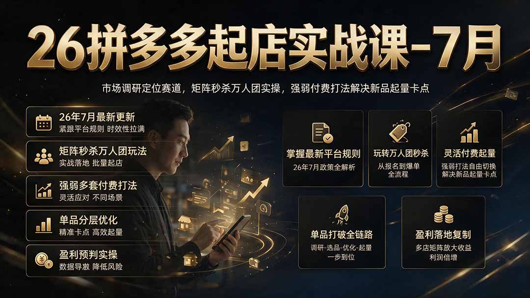 26拼多多起店实战课-7月｜市场调研定位赛道，矩阵秒杀万人团实操，强弱付费打法解决新品起量卡点-52项目站