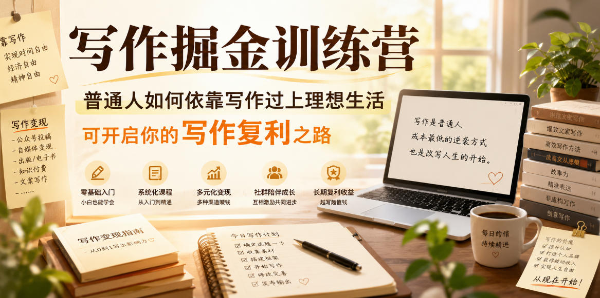 写作掘金训练营，普通人如何依靠写作过上理想生活，可开启你的写作复利之路(更新6月)-52项目站