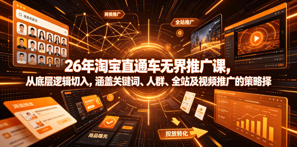 26年淘宝直通车无界推广课，从底层逻辑切入，涵盖关键词、人群、全站及视频推广的策略选择-52项目站