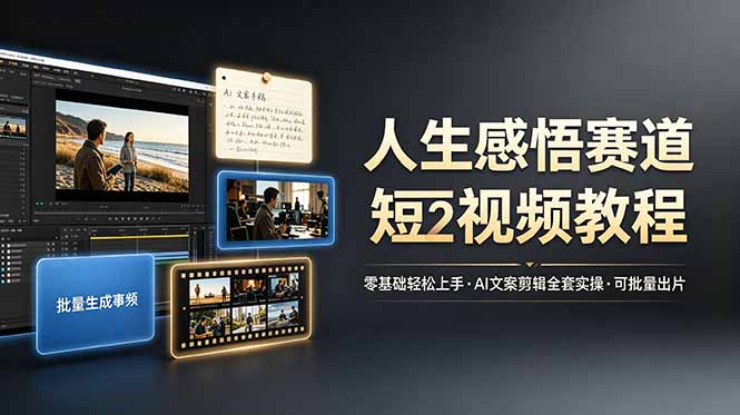 人生感悟赛道短视频教程，零基础轻松上手，AI文案剪辑全套实操可批量出片-52项目站