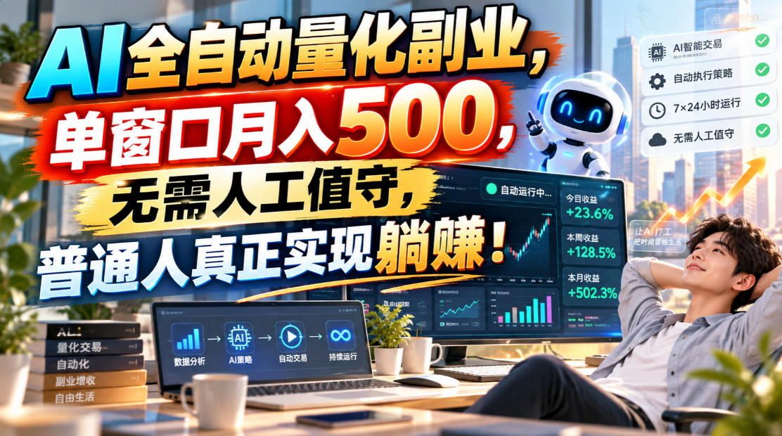 AI全自动量化副业,单窗口月入500,无需人工值守,普通人真正实现躺賺!-52项目站