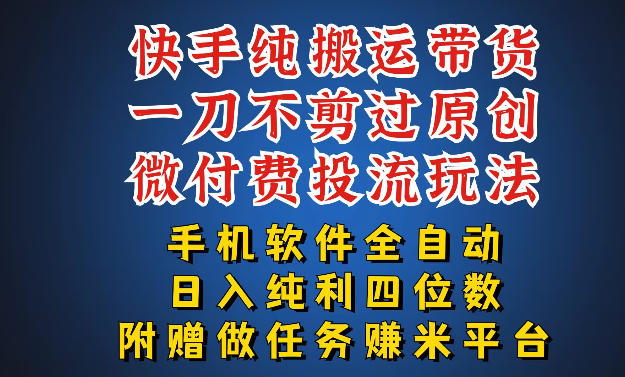 最新黑科技快手搬运带货方法,手机就能操作,轻松带你日入四位数【揭秘】-52项目站