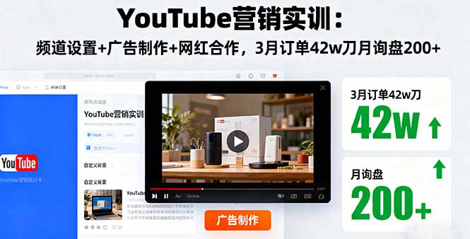 YouTube营销实训：频道设置+广告制作+网红合作，3月订单42w刀月询盘200+-52项目站