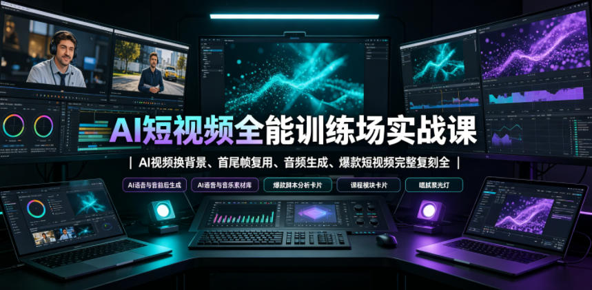 AI短视频全能训练场实战课|AI视频换背景、首尾帧复用、音频生成、爆款短视频完整复刻全套实操教学-52项目站