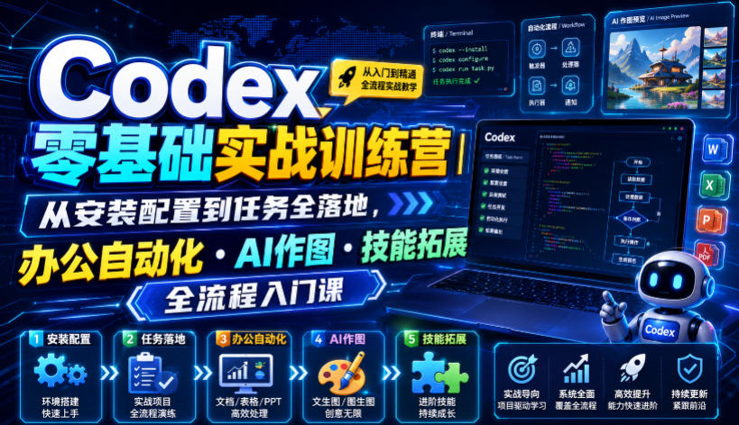 Codex零基础实战训练营｜从安装配置到任务全落地，办公自动化・AI作图・技能拓展全流程入门课-52项目站