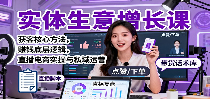 实体生意增长课：获客核心方法，赚钱底层逻辑，直播电商实操与私域运营-52项目站