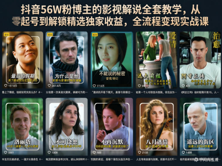 抖音56W粉博主的影视解说全套教学,从零起号到解锁精选独家收益,全流程变现实战课-52项目站