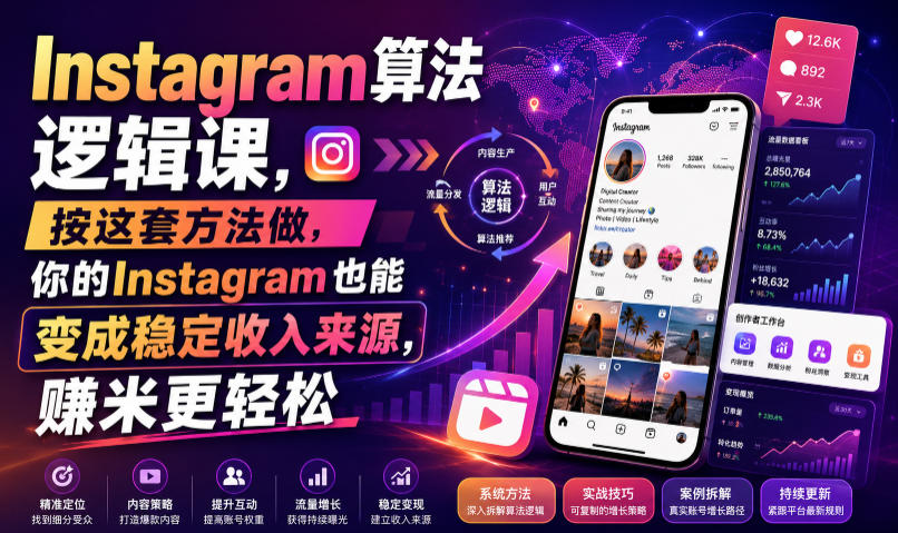 Instagram算法逻辑课，按这套方法做，你的Instagram也能变成稳定收入来源，賺米更轻松【原创双语字幕】-52项目站