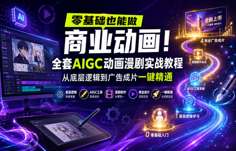 零基础也能做商业动画!全套AIGC动画漫剧实战教程,从底层逻辑到广告成片一键精通-52项目站
