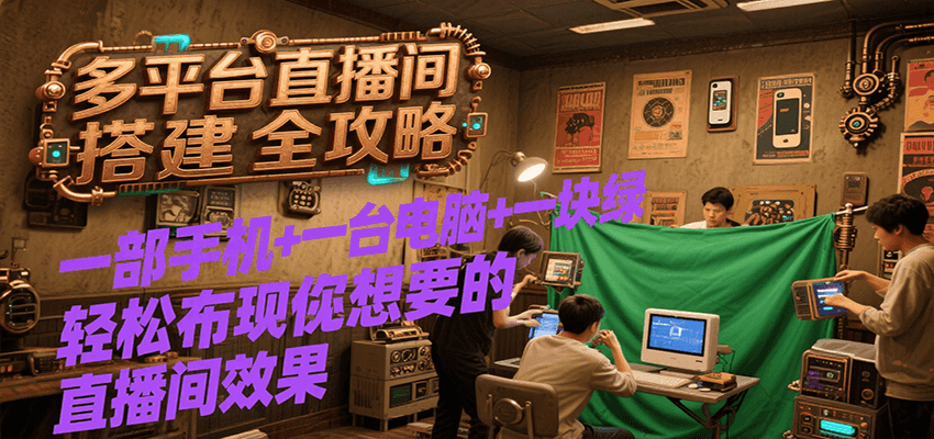 多平台直播间搭建全攻略,一部手机+一台电脑+一块绿布轻松实现你想要的直播间效果-52项目站