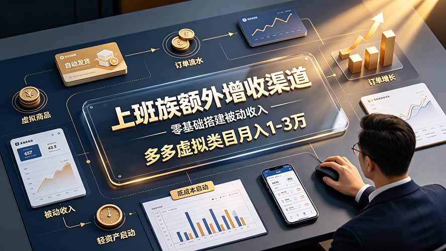 上班族额外增收渠道，零基础搭建被动收入，多多虚拟类目月入 1-3 万-52项目站