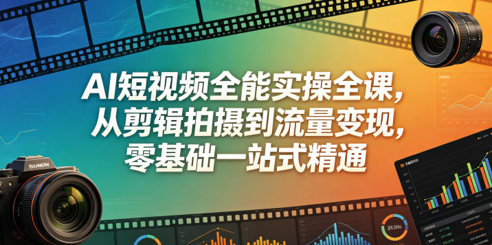 AI短视频全能实操全课,从剪辑拍摄到流量变现,零基础一站式精通-52项目站