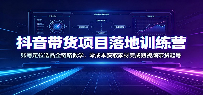 抖音带货项目落地训练营：账号定位选品全链路教学，零成本获取素材完成短视频带货起号-52项目站