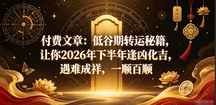 付费文章：低谷期转运秘籍，让你2026年下半年逢凶化吉，遇难成祥，一顺百顺-52项目站