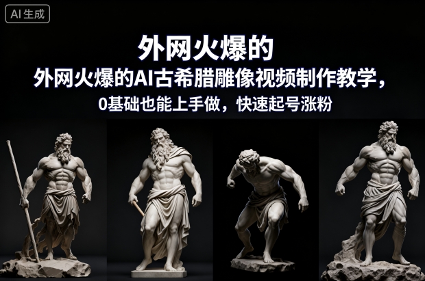 外网火爆的AI古希腊雕像视频制作教学，0基础也能上手做，快速起号涨粉-52项目站