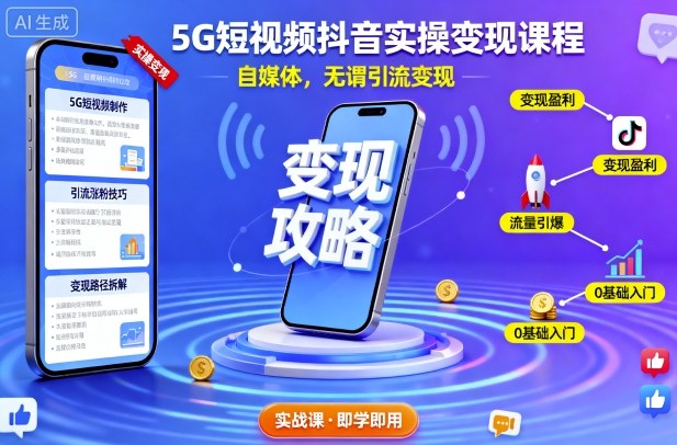 5G短视频抖音实操变现课程，自媒体，无谓引流变现-52项目站